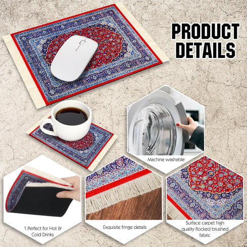 Hushee 4 Pcs Style Carpet Mouse Pad Mini Vintage Coasters Oriental Mouse Pad Floral Pattern Graduation Gift Rug