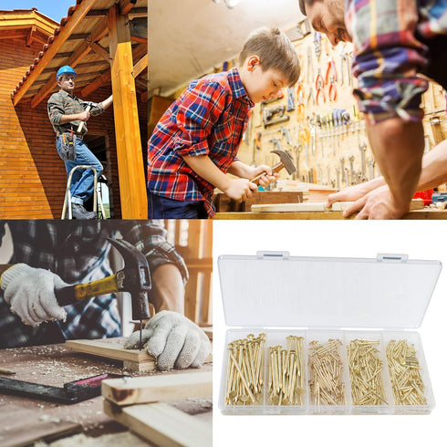OMOTOOL Hardware Nail Assortment Kit, 510pcs Brass Plated Nails for Hanging Pictures and Woodworking