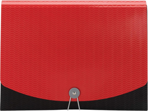 Smead Poly Expanding File, 6 Dividers, Flap and Cord Closure, Letter Size, Wave Pattern Red/Black