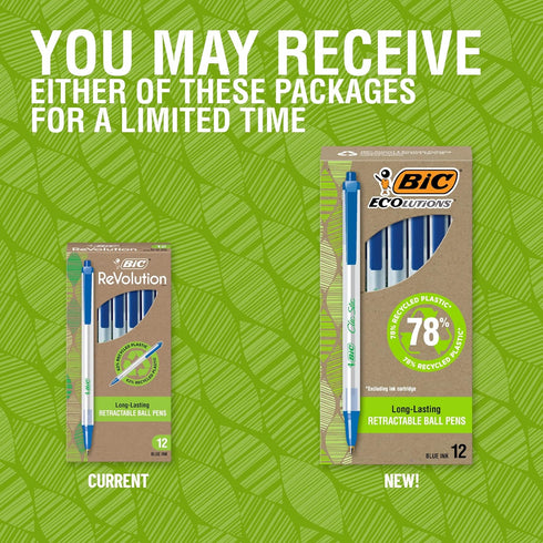 BIC Ecolutions Clic Stic Blue Ballpoint Pens, Medium Point (1.0mm), 48-Count Pack, Retractable Ball Point Pens Made from 78% Recycled Plastic by BIC