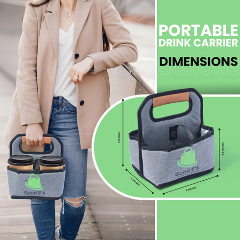 4 (16oz 24oz) Good Es Cup Reusable Coffee Cup Carrier for Delivery, Insulated, Waterproof, Portable Tote Bag Drink