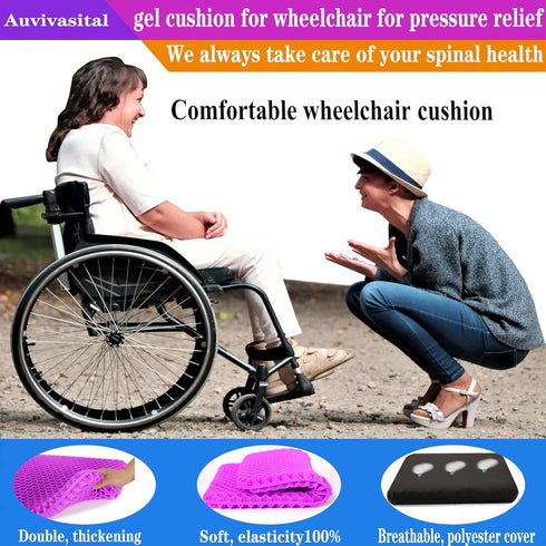 Auvivasital Tailbone Plus Size Gel Seat Cushion for Long Sitting, Extra Large and Thick, Gel Cushion for Back, Hip