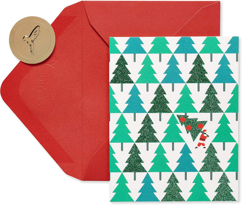 Papyrus Petite Holiday Christmas Cards Boxed, Glitter Pine Trees with Santa (20-Count)