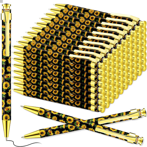 Yexiya 56 Pieces Sunflower Pens Ballpoint Click Ball Pens Reusable Retractable Journaling