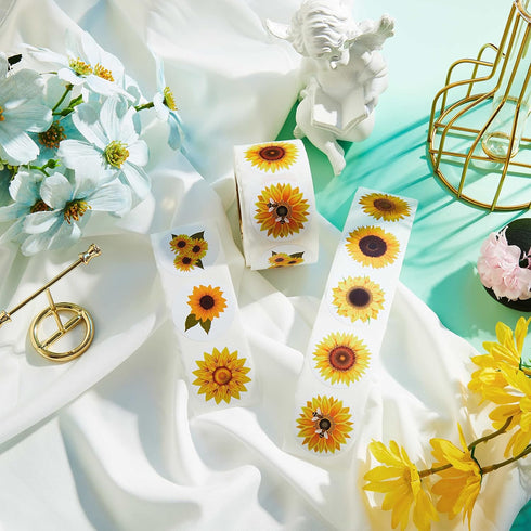 Zonon 500 Pcs Sunflower Stickers, 1.5 Inch Self Adhesive Summer Flowers Decorative Label Stickers for Crafts and Gifts