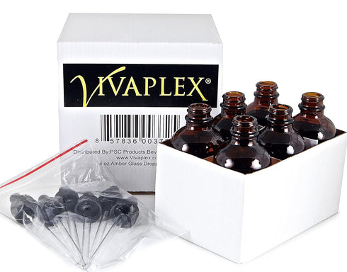 Vivaplex 6 Amber 4oz Glass Bottles with Glass Eye Droppers