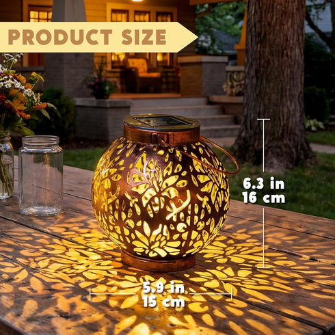 2 Pack JOIEDOMI Outdoor Solar Hanging Lantern Lights, Waterproof Tabletop with Handle, LED Moroccan Lanterns, Metal