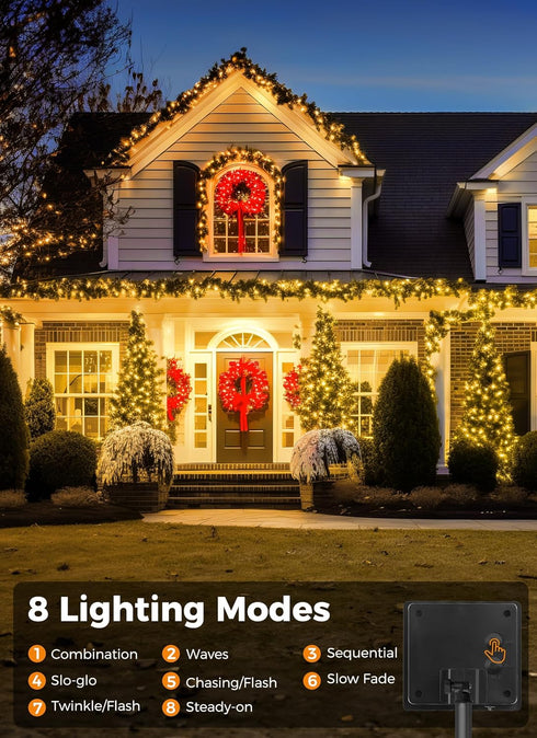 72FT 200 8 Minetom Solar String Lights Outdoor Waterproof, Extra Long LED Solar Powered String Lights with Lighting
