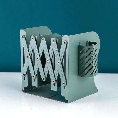 Metal Iron Adjustable Book Ends, Heavy Duty Book Holder, Nonskid Desktop Book Organizer for Binder Holder (Green)