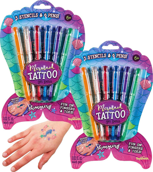 Toysmith Mermaid Tattoo Gel Pens with Stencils, 2 Pack Bundle