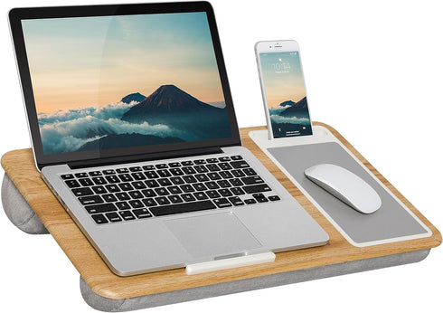 LAPGEAR Home Office Lap Desk with Device Ledge, Mouse Pad, and Phone Holder - Oak Woodgrain, Fits up to 15.6 Inch