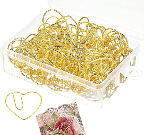 Cute Gold Heart Paper Clips, Small Paper Clips with Clear Box, Perfect for Wedding, Journaling, Office