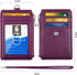 ELV PU Leather ID Badge Holder with Zipper, 5 Card Slots, RFID Blocking Pocket, 20 inch Neck Lanyard, Purple