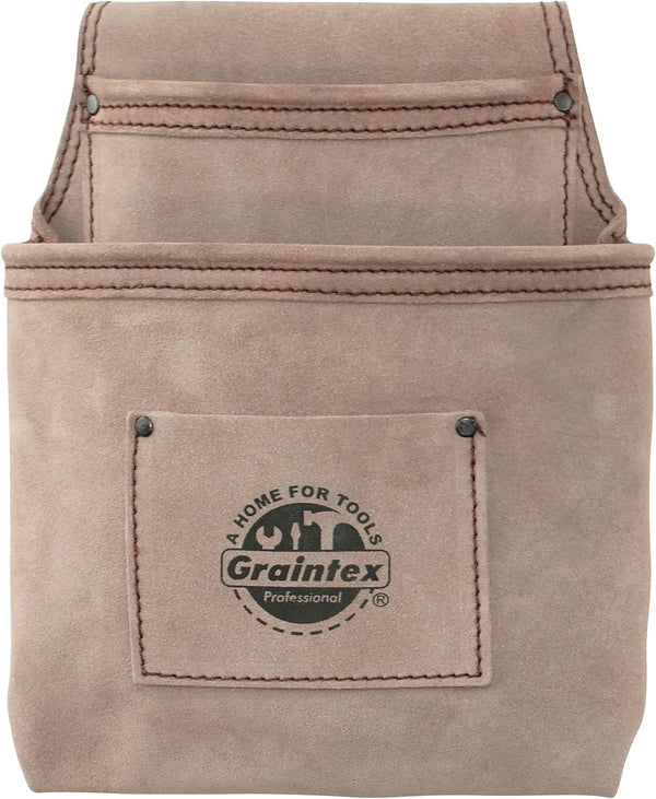 Graintex SS2049 2 Pocket Nail & Tool Pouch, Beige Suede Leather for Constructors and Electricians