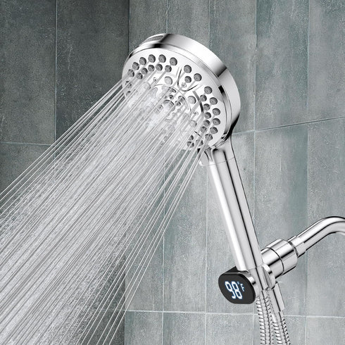 IPX7 JDO Shower Head Holder for Shower Head, Mount Bracket with LED Display Shower Thermometer, Waterproof Shower Head