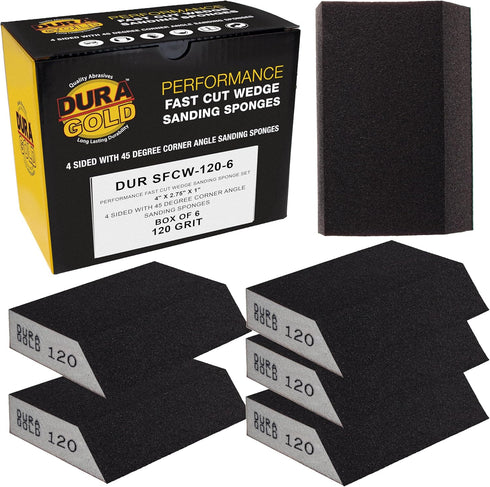 Dura-Gold 120 Grit 4-Sided Hand Sanding Block Sponges with Angled Edge, Box
