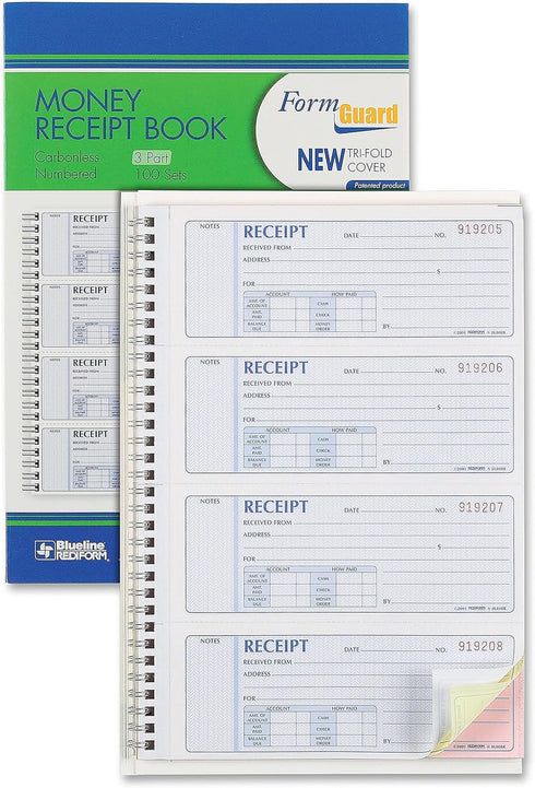 Rediform 8L808R 2 3/4 7 100 Sets Money Receipt Book x Carbonless Triplicate