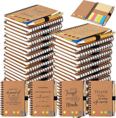 Employee Appreciation Gifts: 20 Spiral Notebooks with Sticky Notes, Thank You Journals, Inspirational Bamboo Ballpoint