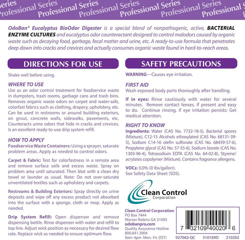 OdoBan Professional Cleaning Ready-to-Use BioOdor Digester, 32 Ounce Spray, Eucalyptus Scent
