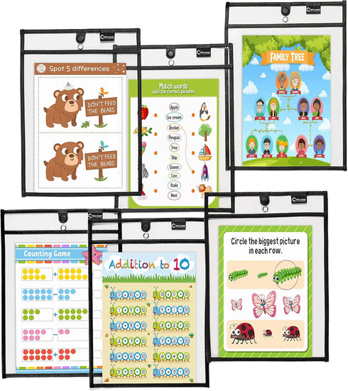 Magnetic Dry Erase Pockets by Two Point, 30-Pack, 10 x 14 in, Black Clear Plastic Sleeves for Paper