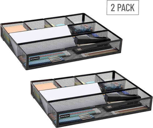 Mind Reader Metal Mesh Drawer Organizer, Set of 2, Utensil Organizer for Office, Kitchen, 15" L x 12" W x 2.25" H, Black