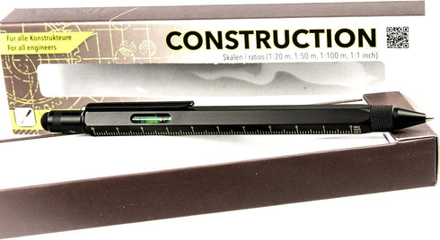 Troika CONSTRUCTION Multitasking Ballpoint Pen - PIP20/BG, Black/Gold, Centimetre and Inch Ruler, Spirit Level,
