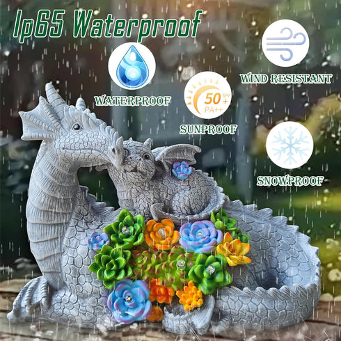RCTTICUU 6 Solar Dragon Garden Statues Outdoor Decor, Resin Dragon Figurine with Succulent and LED Lights Lawn Patio