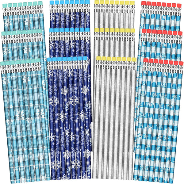 Sherr 144 Pieces Snowflake Pencils Bulk, Winter Pencils for Holiday Thanksgiving Christmas Birthday Present Party Favor