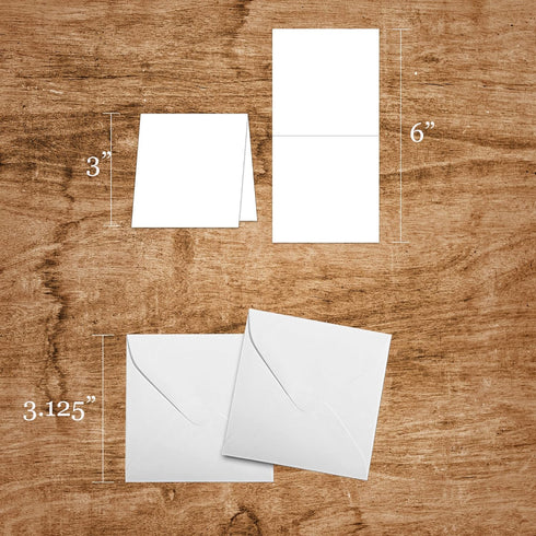 Premium 3" x 3" White Folded Card & Envelope Set, 50 Pack - Blank Folded Cards and White Envelopes for Floral Cards,