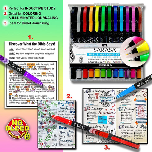 Zebra Sarasa Fineliner Bible Marking Kit - Set of 12