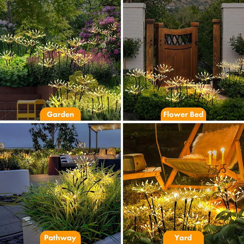 2 Pack 2 120LED, Solar Garden Lights Twinkling Solar Firework Lights with Modes Solar-Powered Light for Outside Yard