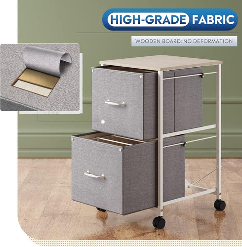DEVAISE 2 Drawer Mobile File Cabinet, Rolling Printer Stand for A4 or Letter Size, Light Grey Fabric