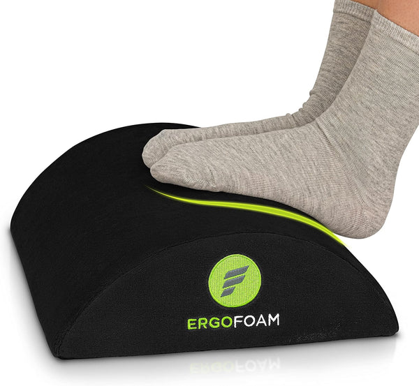 ErgoFoam Ergonomic Foot Rest Under Desk - Premium Velvet Soft Foam for Lumbar, Back, Knee Pain - Black