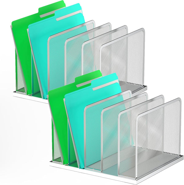 Kuntine.B Desk File Organizer, 2 Pack Upright Mesh Desktop Organizer File Sorter for Home, Office & Classroom, Silver