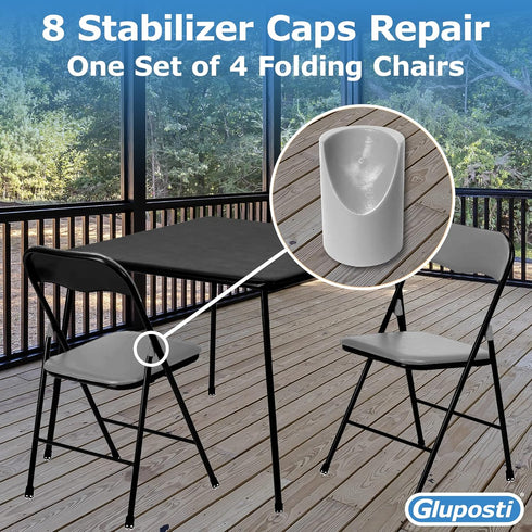 8 7/8 Inch Gray Folding Chair V-Tip Stabilizer Caps, ID - Heavy Duty Nylon End Caps, Non-Marring Round Top of Leg