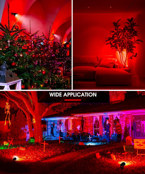 5W 120V 450LM IP66 2 Pack L LOHAS LED Red Spotlight Outdoor, Tree Spot Lights for Yard, Auto On/Off Landscape Lighting