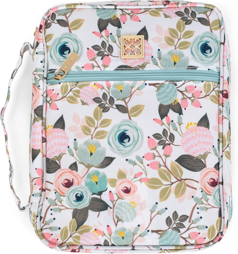 Mary Square Peach Floral Canvas Zippered Bible Cover, 10.5 x 8