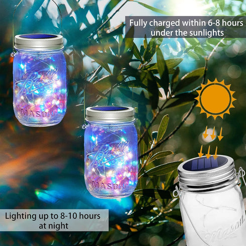 30 10 Packs SmilingTown LED Mason Jar Lights with Hangers Colorful Solar Mason Jar Lids Fairy String Light Outdoor