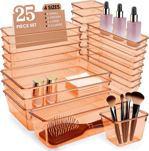 Trotianingyu Coffee Acrylic Drawer Organizers Set Storage for Makeup, Office Desk Small Vanity