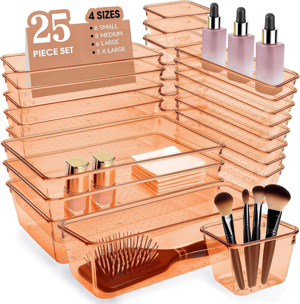 Trotianingyu Coffee Acrylic Drawer Organizers Set Storage for Makeup, Office Desk Small Vanity