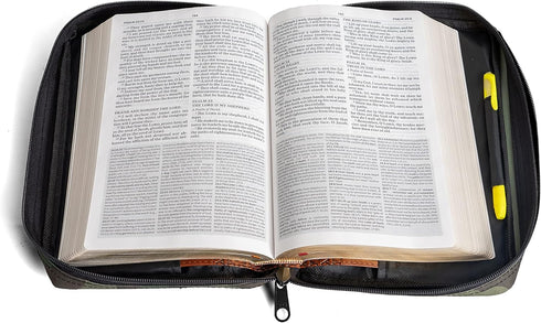 Embassy Bible Cover, Camouflage, with Extra Zippered Compartments