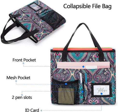 LoDrid Foldable File Tote Bag with Handles, Portable Organizer Box with 3 Built-in Boards for Letter Size Files,