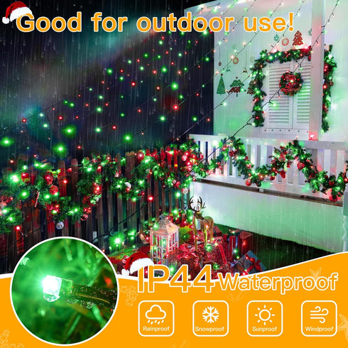 400LED 132FT, 8 Ollny Christmas Lights Remote Plug-in Red & Green Tree Lights with Timer and Modes, Waterproof