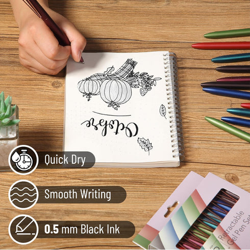 Mr. Pen Retractable Gel Pens, 12 Pack, Black Ink, Fine Point 0.5mm, Fast Dry, Aesthetic Pens for Journaling