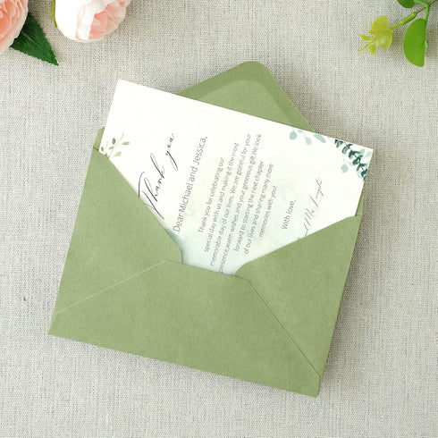 PONATIA 50 Pack Sage Green A4 Envelopes, 4 1/4 x 6 1/8 Inches for Christmas Gift Cards, Wedding Details, Thank You Cards