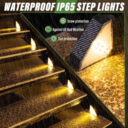 6 Pack, IP65 JSOT Solar Step Stair Lights Outdoor Yard Decor Waterproof Deck Lighting for Outside Solar Powered, Solar