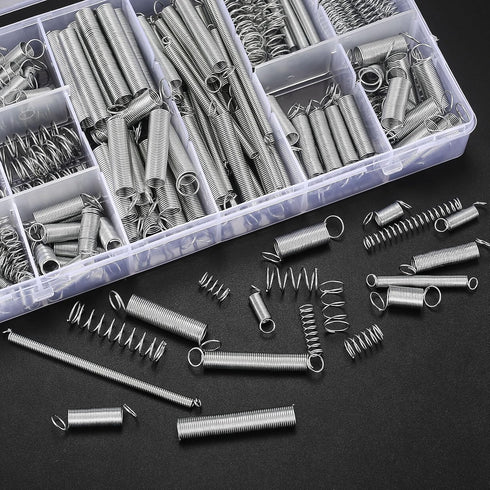 210 Pcs Spring Assortment Kit, Compression and Extension Springs, Zinc Plated Steel Wire Springs Repair Set