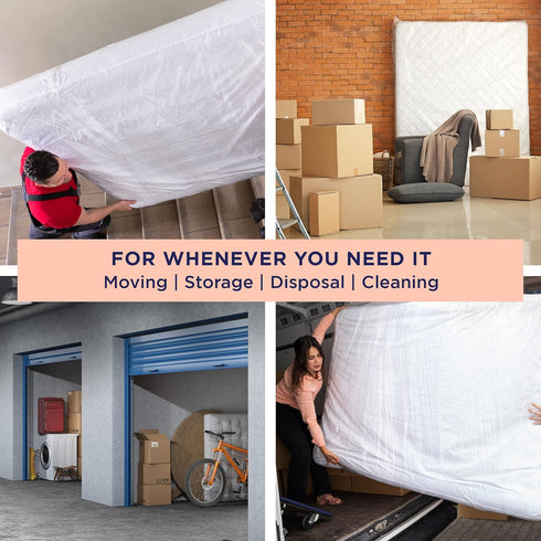 Ultrablock Queen Size Mattress Bags for Moving or Storage – 6 Mil Reusable Plastic Cover, Tear and Puncture Resistant