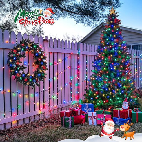 2 Pack 100LED 32.8ft 8 JMEXSUSS Solar String Light Modes Solar Christmas Lights Waterproof for Gardens, Wedding, Party