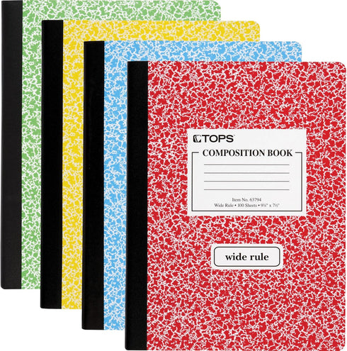 TOPS Composition Book, Wide/Legal Rule, Randomly Assorted Marble Cover, 100 Sheets, 9.75 x 7.5